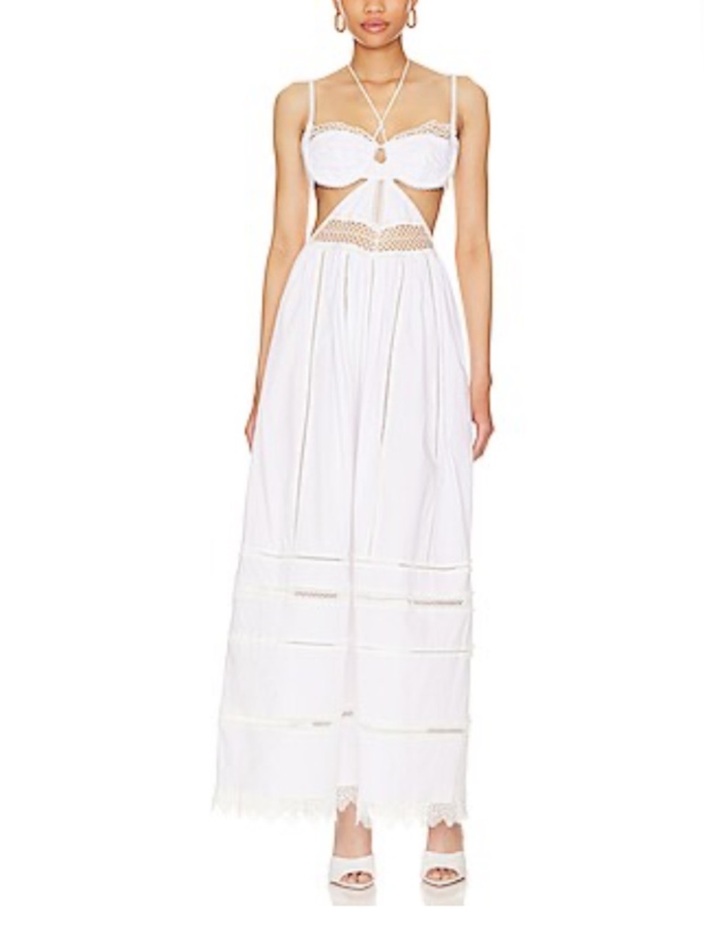 RARE NBD Revolve Salima Maxi Dress in White Beaded Cutout Dress Size Large